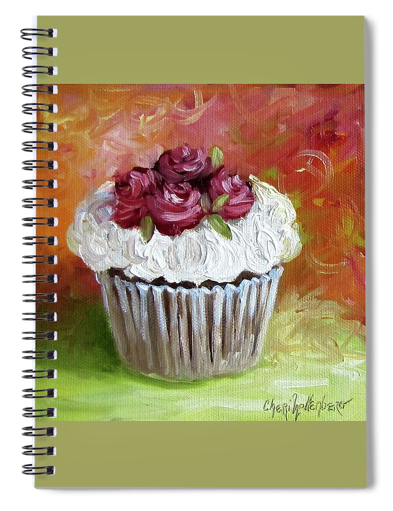 Cupcake Painting Spiral Notebook featuring the painting Cupcake With Roses by Cheri Wollenberg