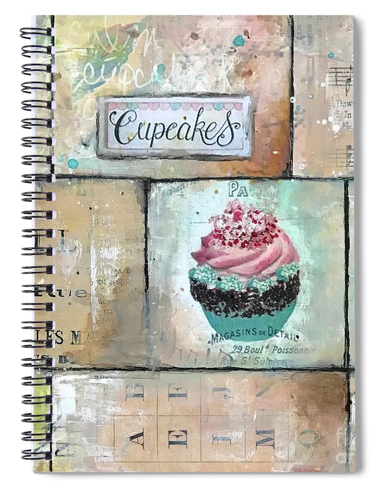 Cupcake Spiral Notebook featuring the painting Kitchen art with cupcake theme #1 by Diane Fujimoto