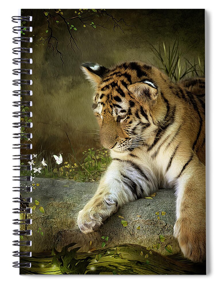 Tiger Spiral Notebook featuring the digital art Curiosity by Maggy Pease