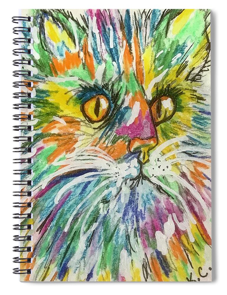 Colorful Cat Spiral Notebook featuring the painting Curious Cat by Kathy Marrs Chandler