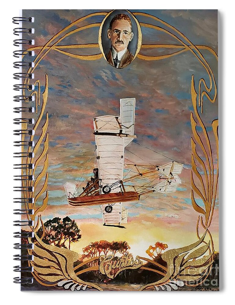 Glenn Curtiss Spiral Notebook featuring the painting Curtiss, father of Naval Aviation by Merana Cadorette