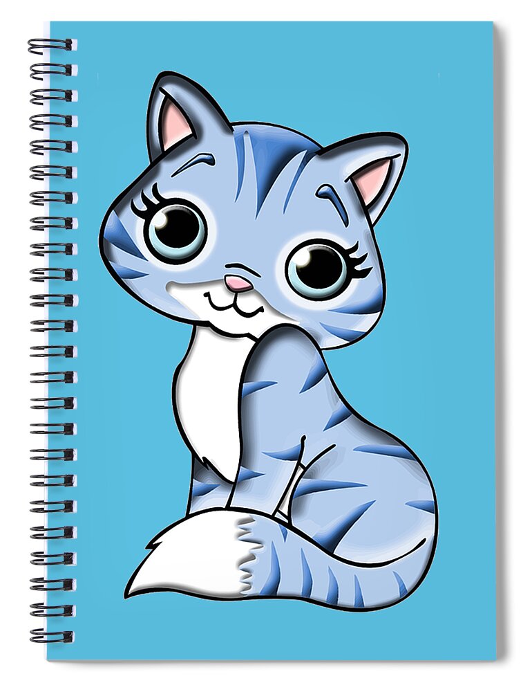 Cute Blue Cat, Kitten, Cartoon. Spiral Notebook by Tom Hill - Fine