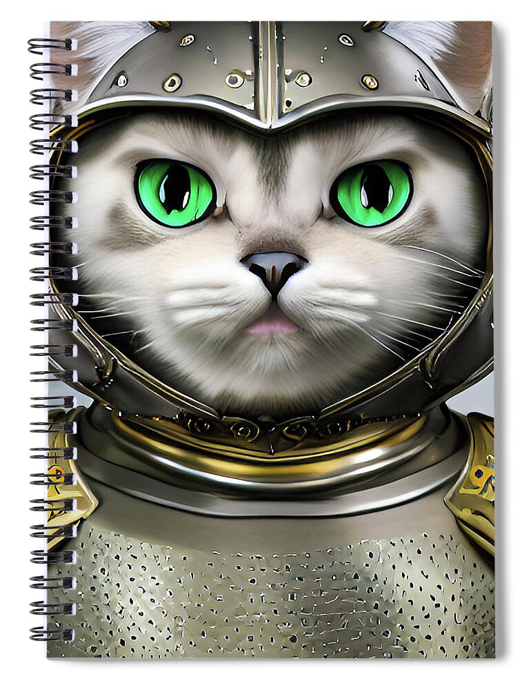 Cat Spiral Notebook featuring the digital art Cute Cat Knight 01 by Matthias Hauser