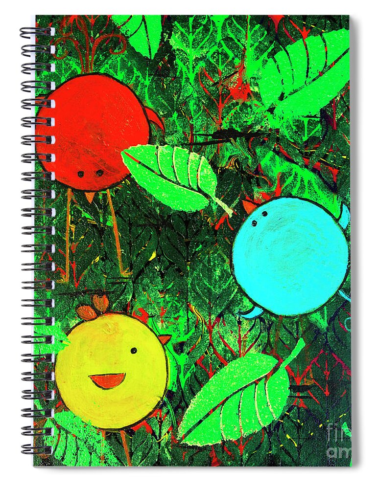 Tree Spiral Notebook featuring the painting Cute Little Birds by Jeanette French