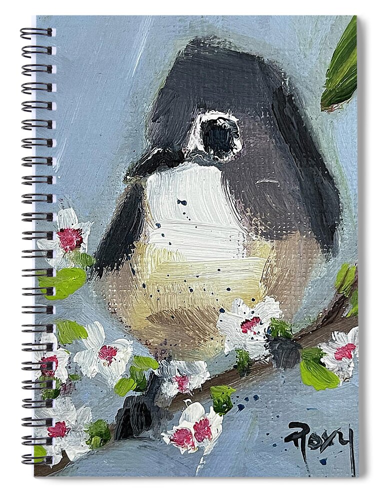 Tit Bird Spiral Notebook featuring the painting Cute Little Titmouse by Roxy Rich