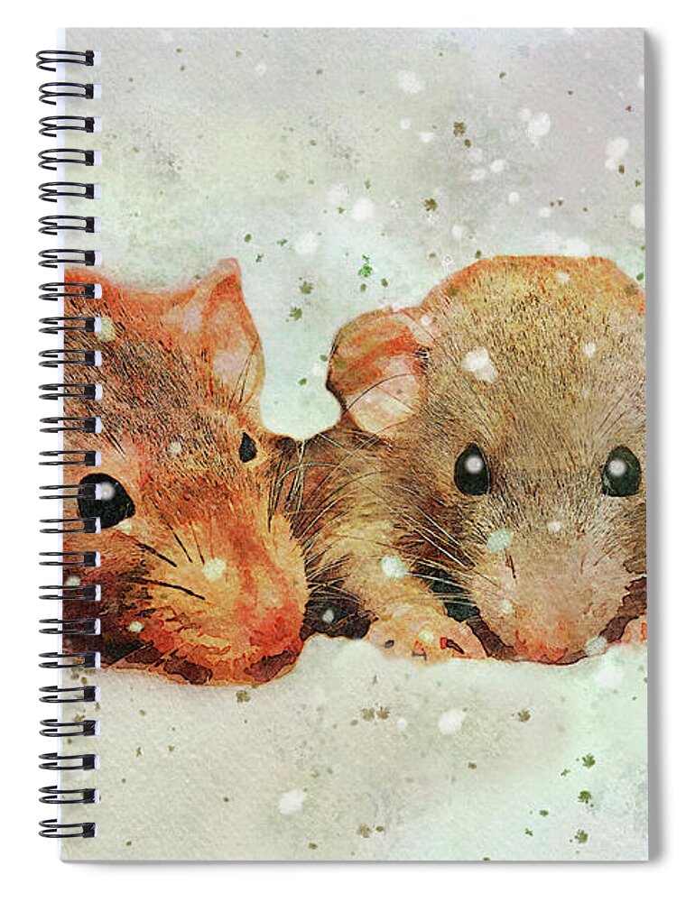 Cute Spiral Notebook featuring the digital art Cute Mice Watercolor Painting by Shelli Fitzpatrick