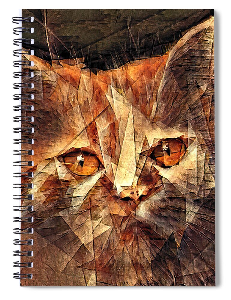 Persian Cat Spiral Notebook featuring the digital art Cute Persian cat in the cubist style with big triangular shapes by Nicko Prints