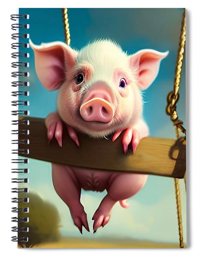 Baby Pig Spiral Notebook featuring the mixed media Cute Piglet by Bonnie Bruno