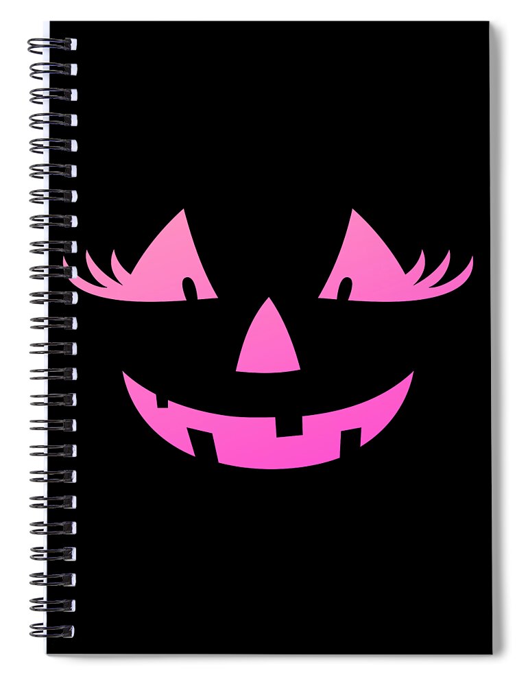 Cute Spiral Notebook featuring the digital art Cute Pink Pumpkin Jack O Lantern Halloween by Flippin Sweet Gear