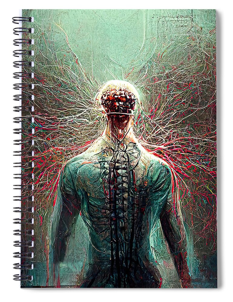 Scifi Spiral Notebook featuring the painting Cybernetic God, 05 by AM FineArtPrints