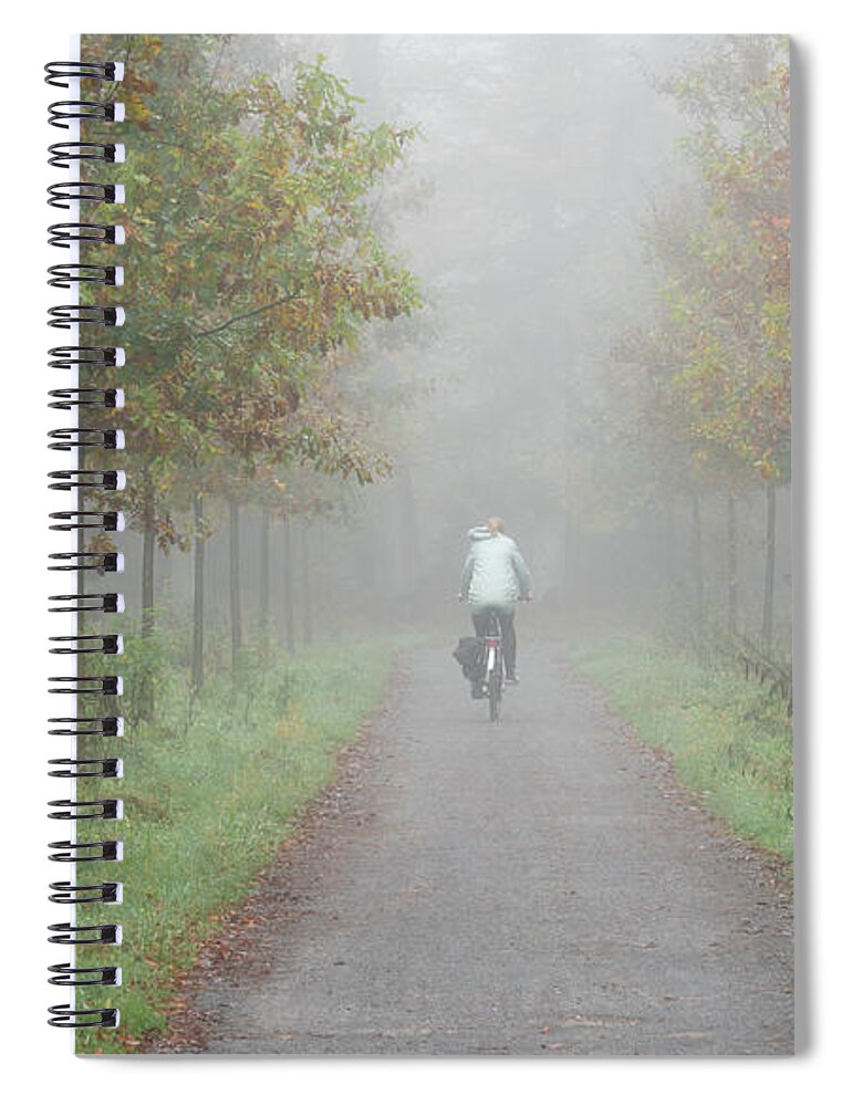 Cyclist Spiral Notebook featuring the photograph Cyclist in the mist by Anges Van der Logt