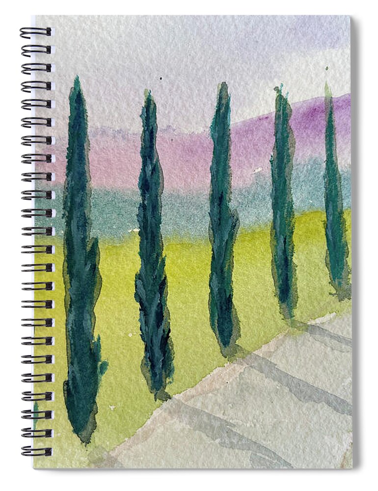 Cypress Trees Spiral Notebook featuring the painting Cypress Trees Landscape by Roxy Rich