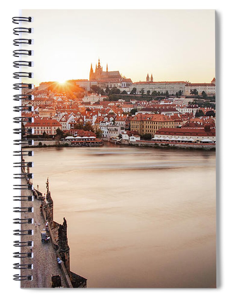 Castle Spiral Notebook featuring the photograph Czech capital city with Charles bridge at sunset by Vaclav Sonnek