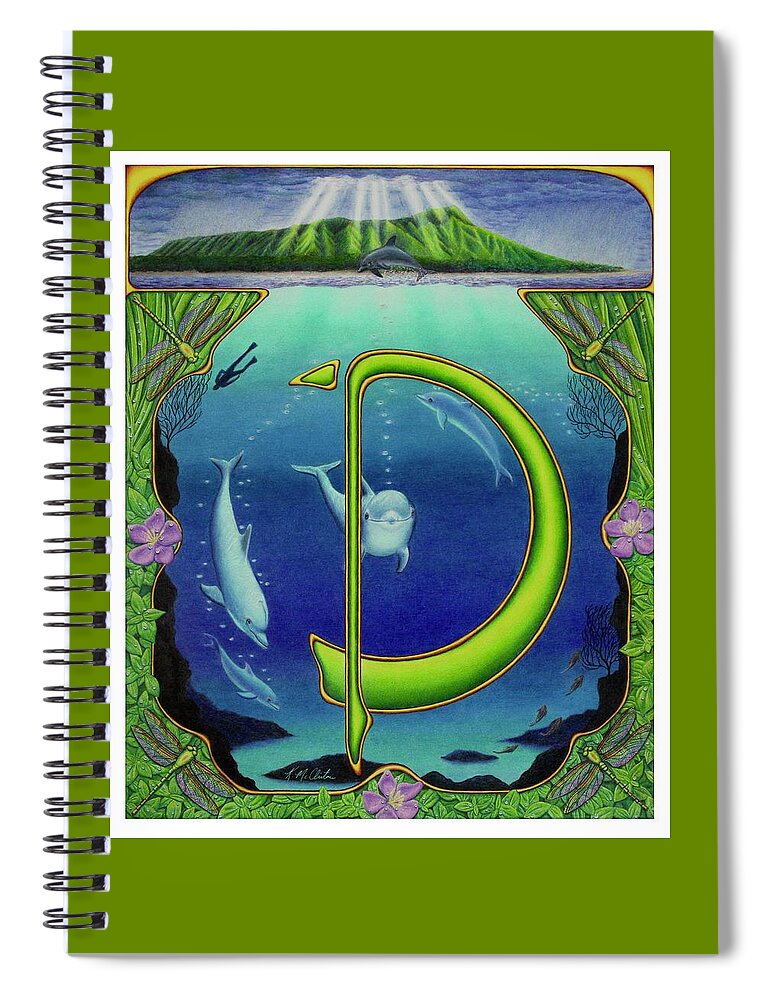 Kim Mcclinton Spiral Notebook featuring the drawing D is for Dolphin by Kim McClinton