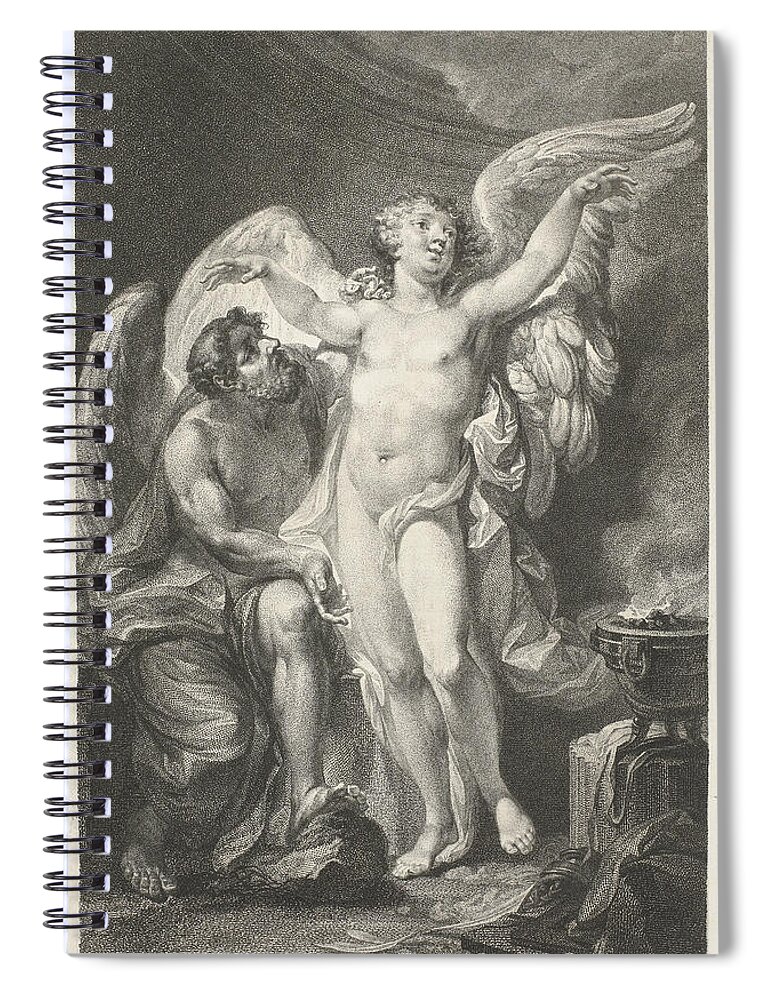 Christian Friedrich Stolzel Spiral Notebook featuring the drawing Daedalus teaches Icarus how to fly by Christian Friedrich Stolzel