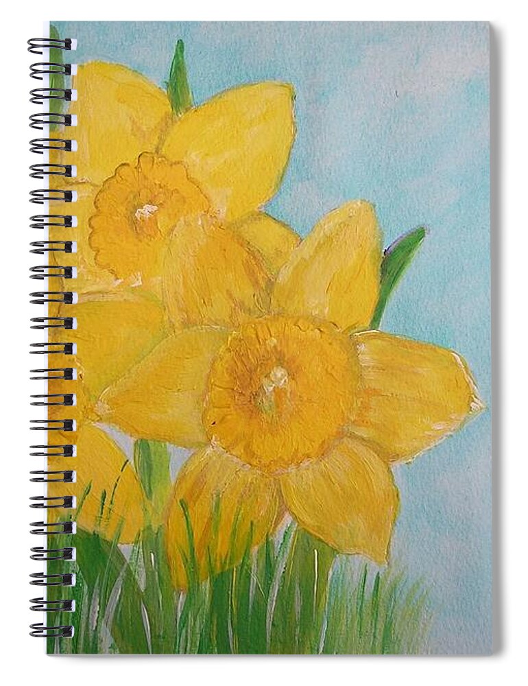 Daffodils Spiral Notebook featuring the painting Daffodil Quartet by Karen Jane Jones