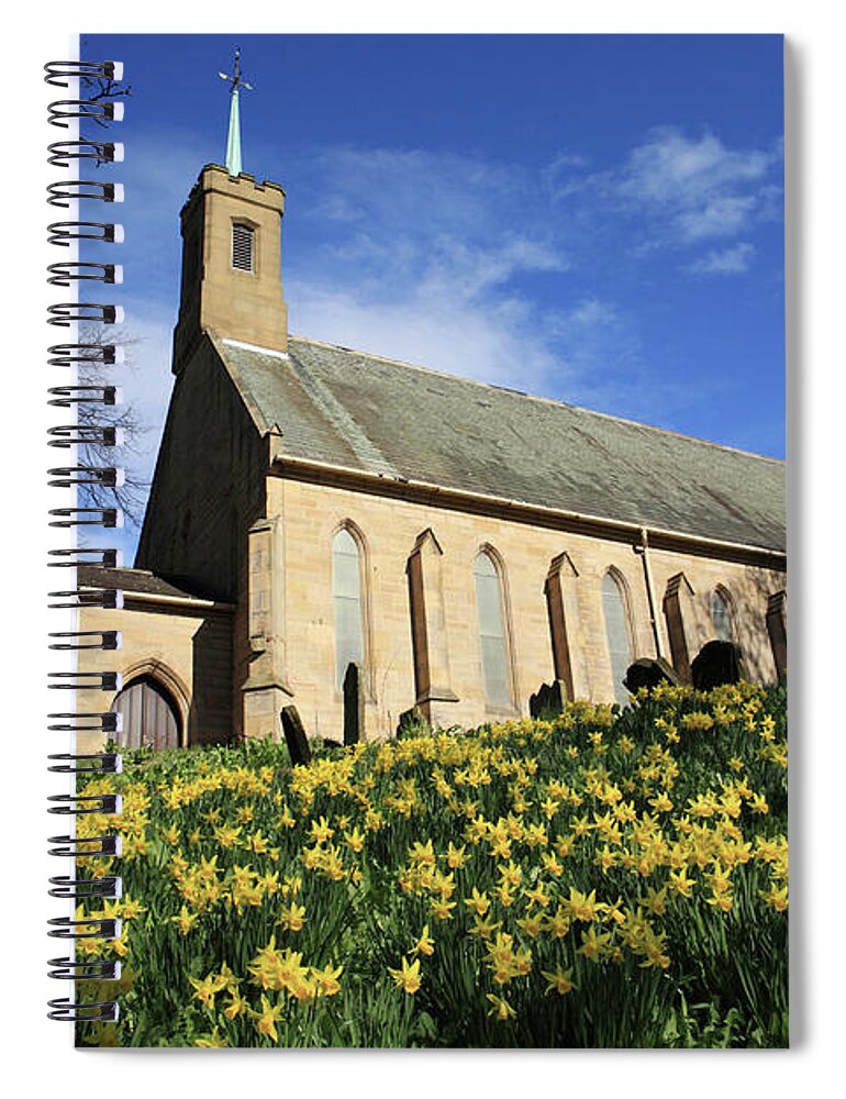 Daffodils Spiral Notebook featuring the photograph Daffodils Church by Bryan Attewell