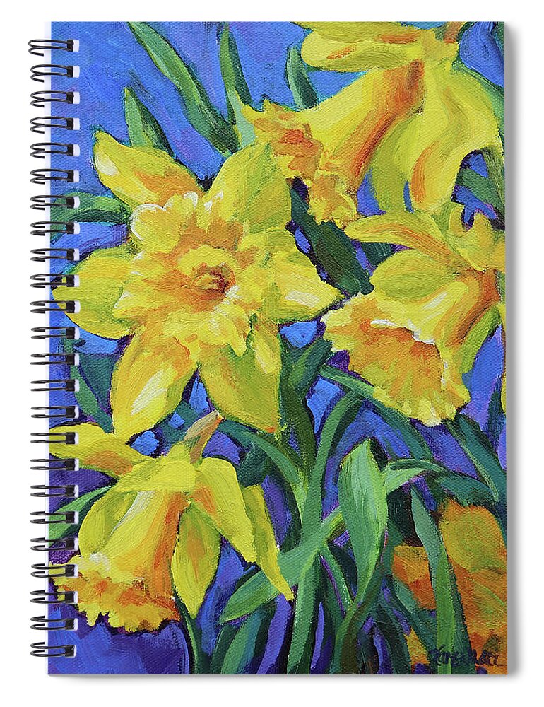 Daffodils Spiral Notebook featuring the painting Daffodils - Colorful Spring Flowers by Karen Ilari