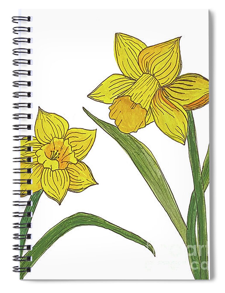 Daffodils Spiral Notebook featuring the mixed media Daffodils by Lisa Neuman
