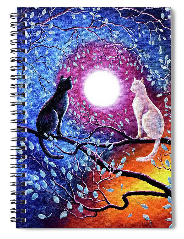  Black Cat Spiral Notebook featuring the painting Daily Nightly by Laura Iverson