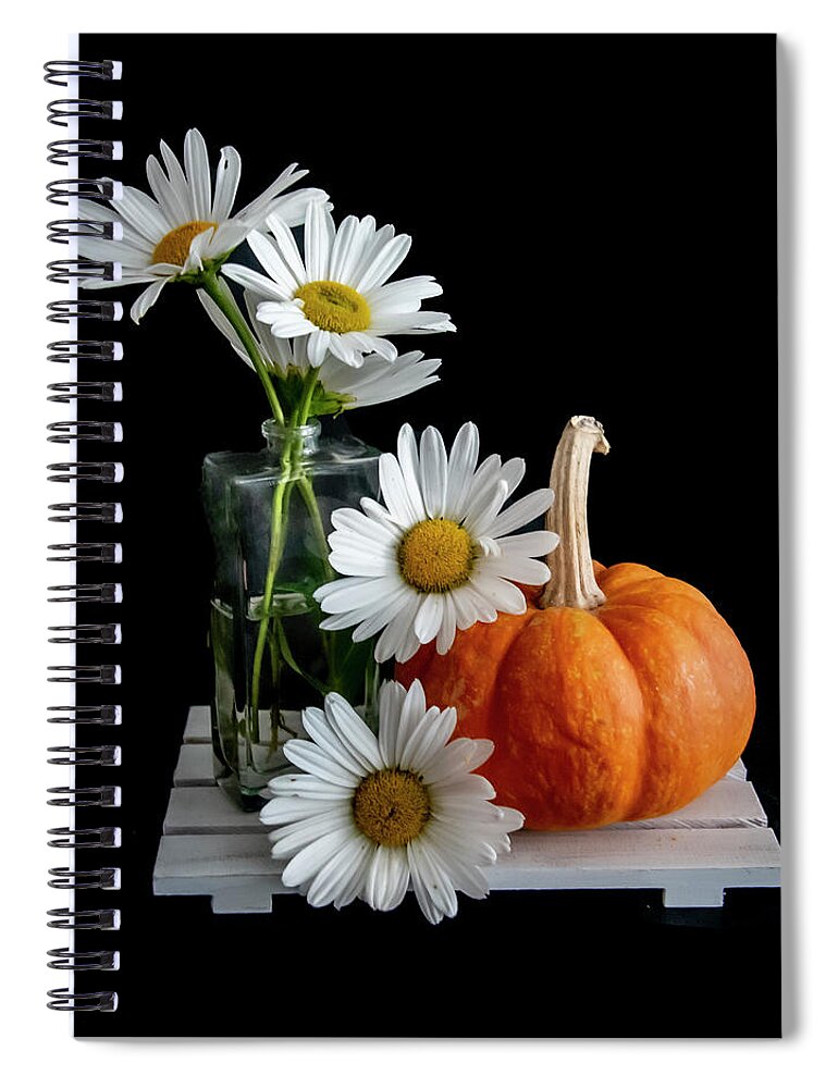 Flowers Spiral Notebook featuring the photograph Daisies and Pumpkin by Cathy Kovarik
