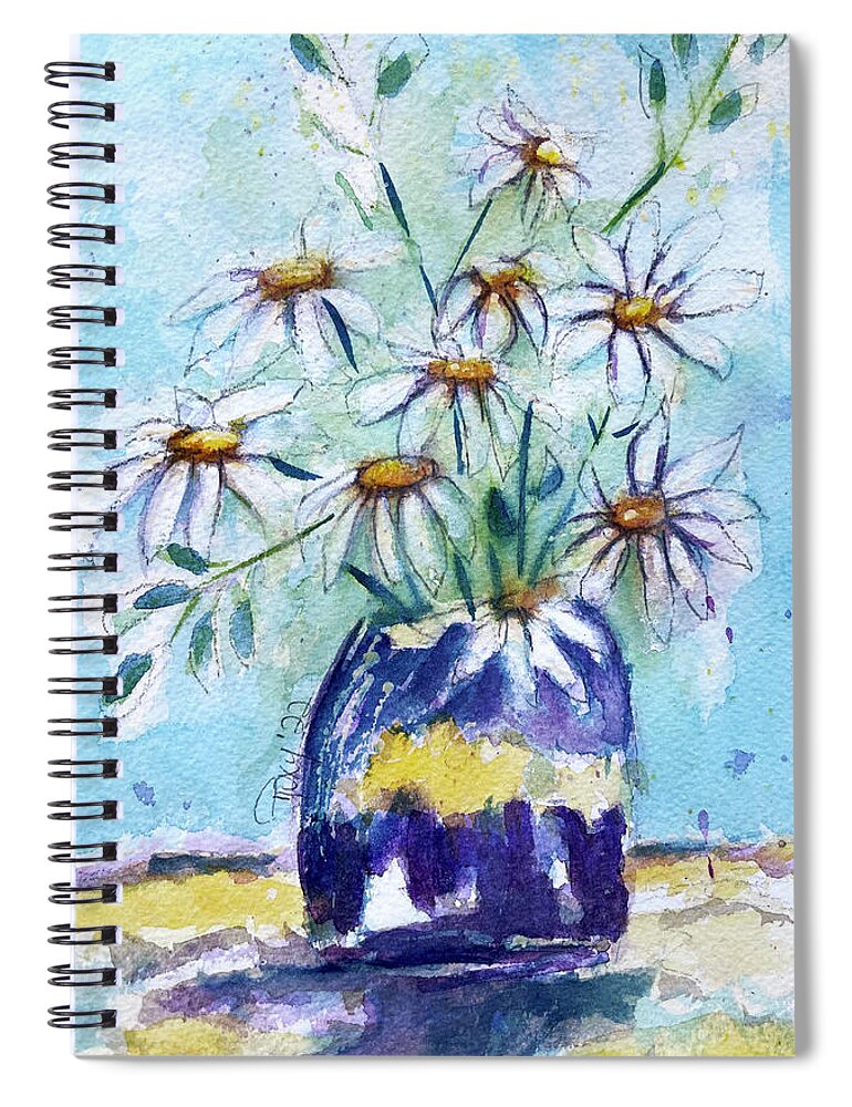 Loose Floral Spiral Notebook featuring the painting Daisies in a Purple Vase by Roxy Rich