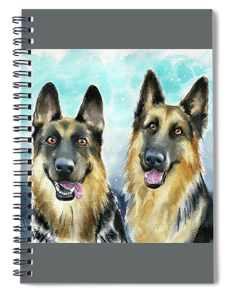 German Shepherds Spiral Notebook featuring the painting Daisy and Max German Shepherd Dog Painting by Dora Hathazi Mendes