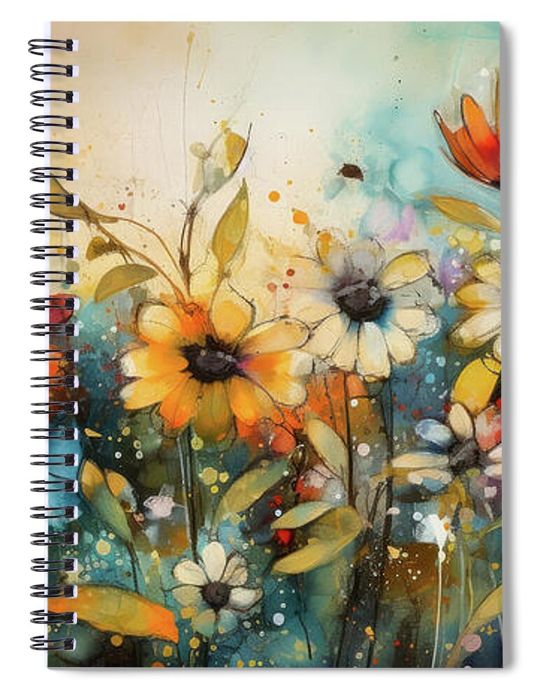 Daisy Flowers Spiral Notebook featuring the painting Daisy Flower Garden by Tina LeCour