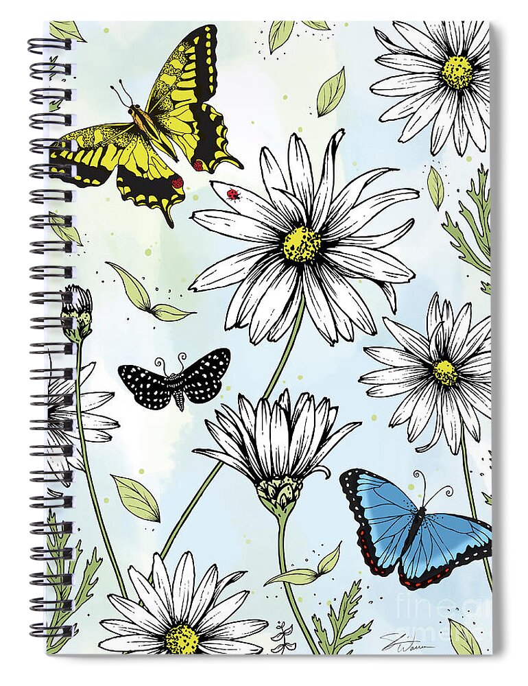 Daisy Spiral Notebook featuring the mixed media Daisy Garden by Shari Warren
