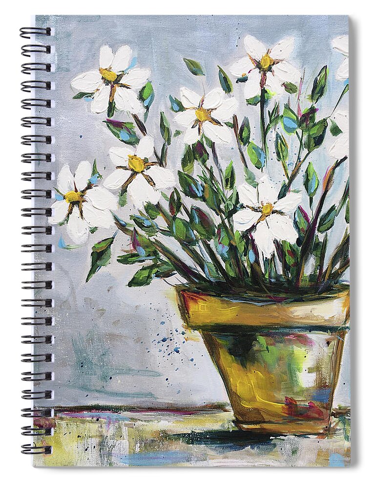Daisy Gardenias Spiral Notebook featuring the painting Daisy Gardenias by Roxy Rich