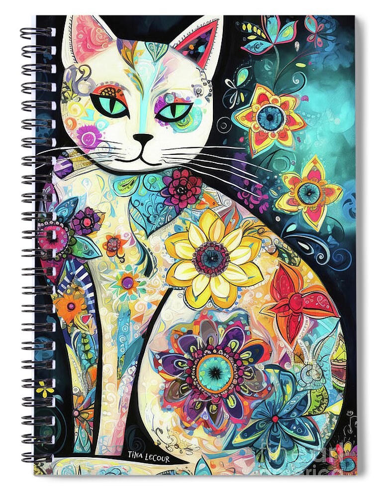 Kitten Spiral Notebook featuring the painting Daisy Kitten by Tina LeCour