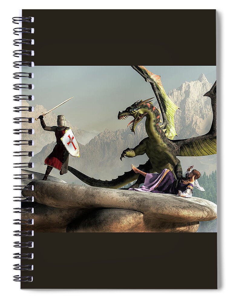 Knight Spiral Notebook featuring the digital art Damsel, Dragon, and Knight by Daniel Eskridge