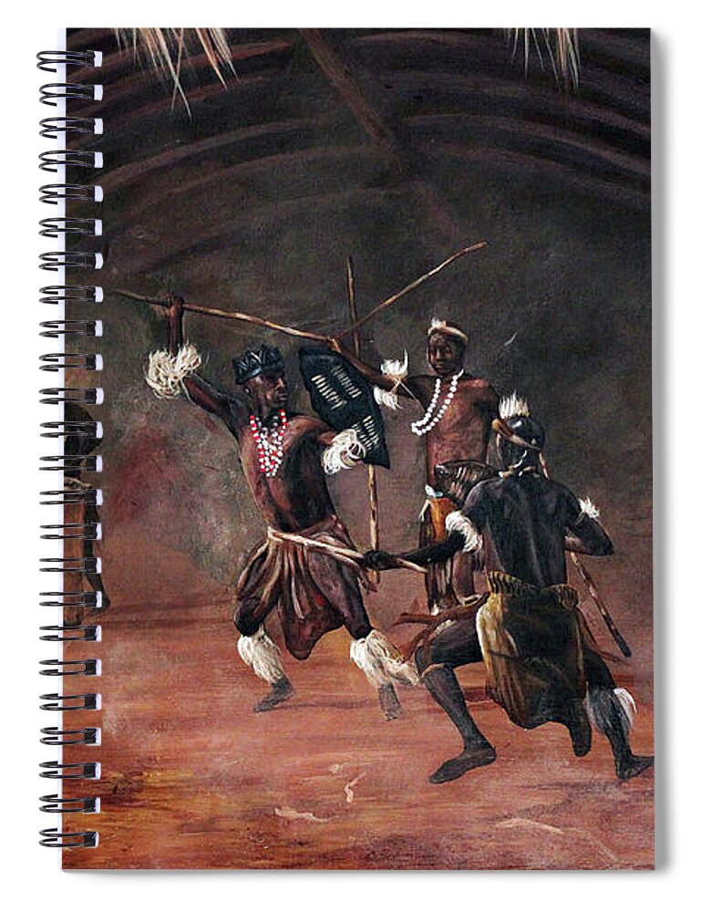 African Art Spiral Notebook featuring the painting Dance Of Spears by Ronnie Moyo