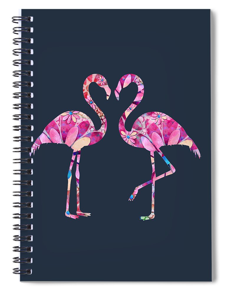 Flamingo Spiral Notebook featuring the painting Dancing Daisies Pink Flamingos Art by Sharon Cummings
