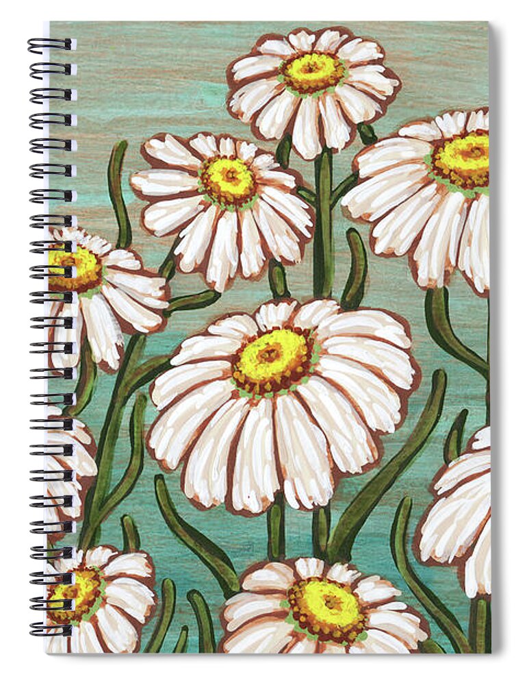 Daisy Spiral Notebook featuring the painting Dancing Daisy Daydreams in Glacier Blue Skies by Amy E Fraser