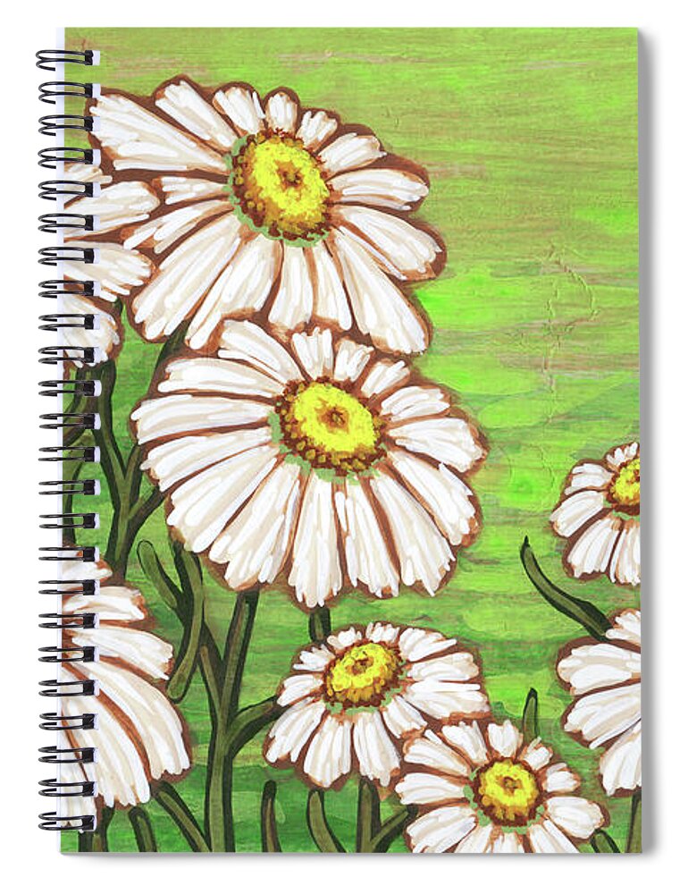 Daisy Spiral Notebook featuring the painting Dancing Daisy Daydreams in Lime Sherbet Skies by Amy E Fraser