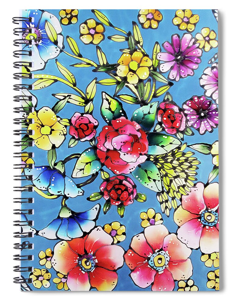 Dragonflies Spiral Notebook featuring the tapestry - textile Dancing dragonflies in the garden by Karla Kay Benjamin