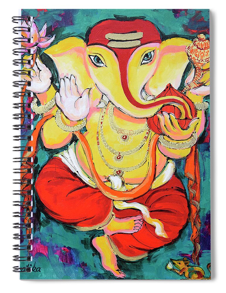 Ganesha Spiral Notebook featuring the painting Dancing Ganesh by Jyotika Shroff