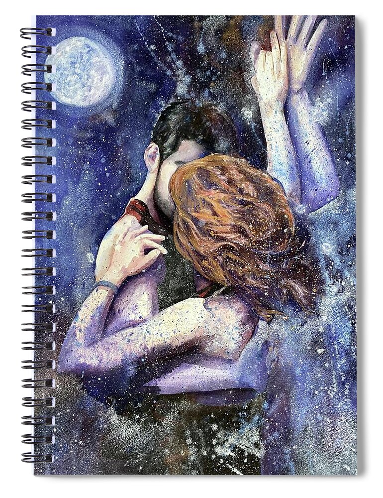 Couple Spiral Notebook featuring the painting Dancing in the Moonlight by Michal Madison