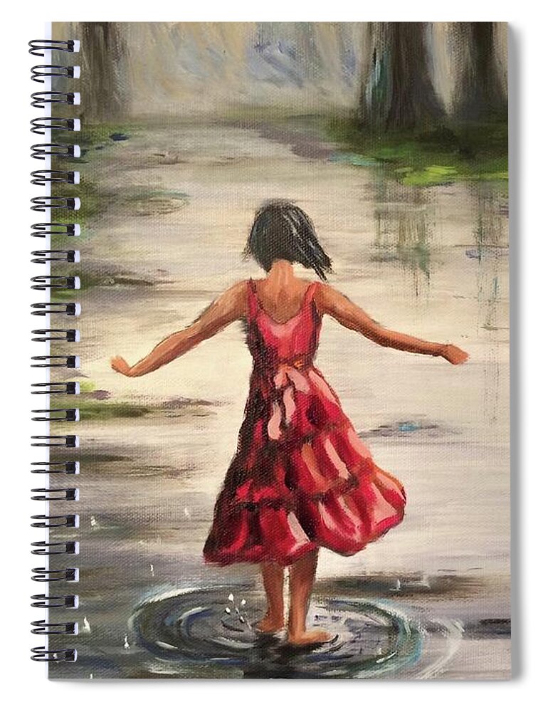 Rain Spiral Notebook featuring the painting Dancing in the Rain by Sherrell Rodgers