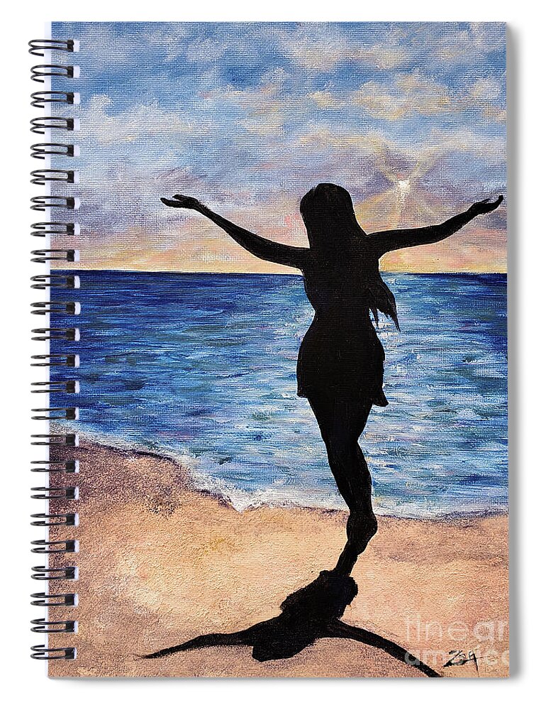 Beach Spiral Notebook featuring the mixed media Dancing On the Beach by Zan Savage