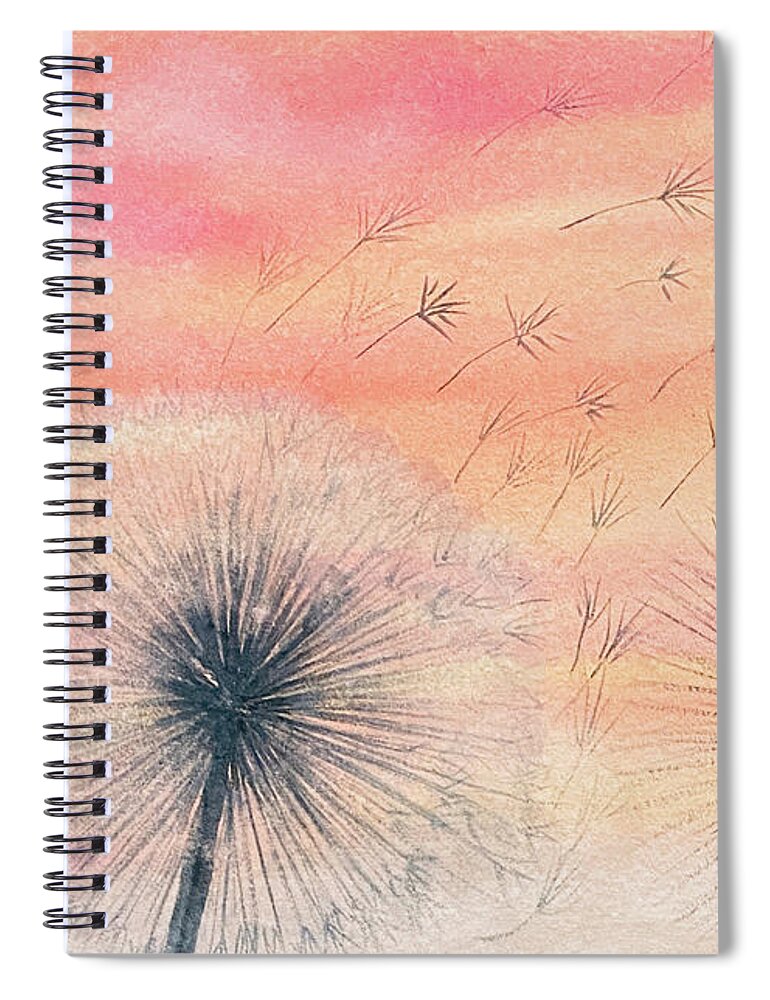 Dandelions Spiral Notebook featuring the painting Dandelions at Sunset by Lisa Neuman