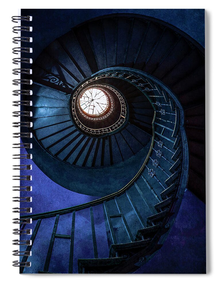 Staircase Spiral Notebook featuring the photograph Dark blue spiral staircase by Jaroslaw Blaminsky