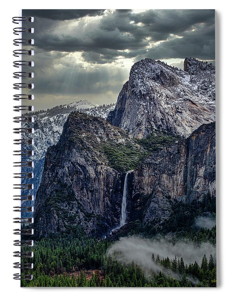 Landscape Spiral Notebook featuring the photograph Dark Clouds over Bridalveil Fall by Romeo Victor