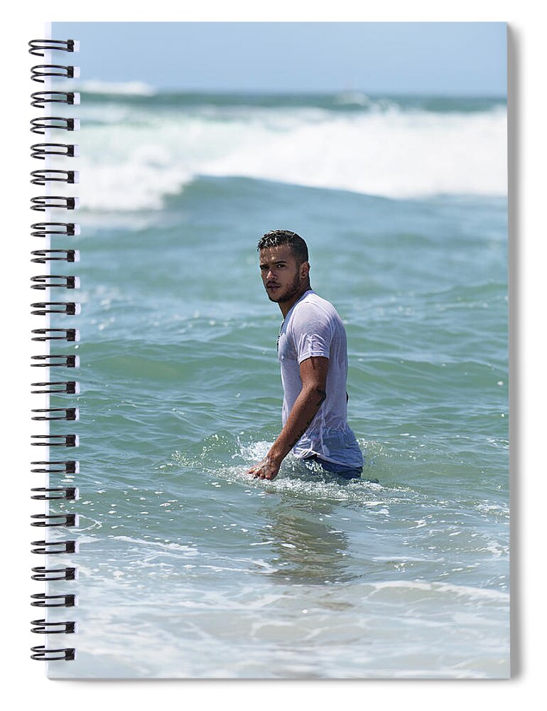 Man Spiral Notebook featuring the photograph Dark Skinned Handsome Man in the Ocean by Mark Stout