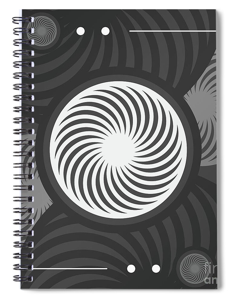 Abstract Spiral Notebook featuring the mixed media Dark Steely Geometric Glyph Art in Black Gray and White n.0070 by Holy Rock Design
