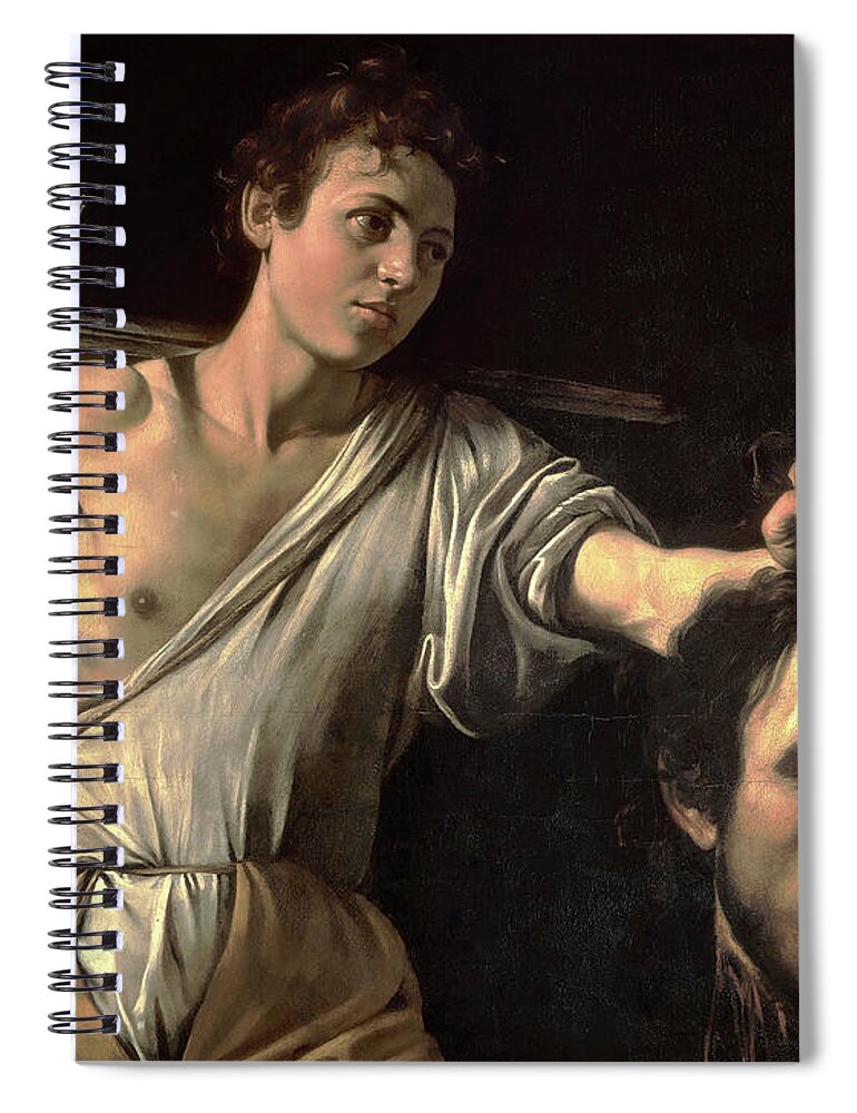Michelangelo Caravaggio Spiral Notebook featuring the painting David With The Head Of Goliath by Troy Caperton
