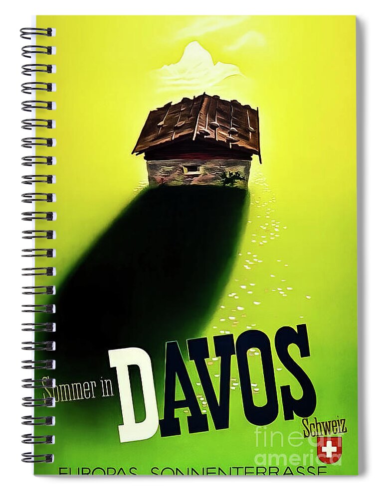 1942 Spiral Notebook featuring the drawing Davos Switzerland Travel Poster 1942 by M G Whittingham
