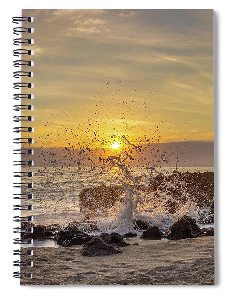 Dawn Spiral Notebook featuring the photograph Dawn Wave Crash by Tom Claud