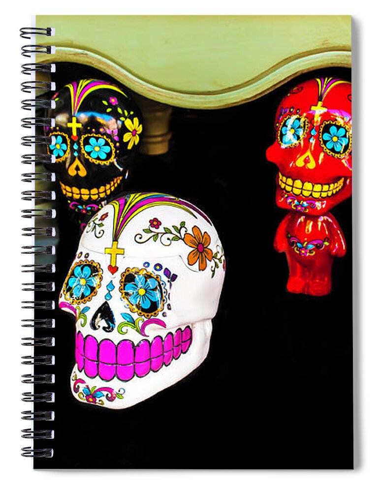 Day Of The Dead Spiral Notebook featuring the photograph Day Of The Dead Skulls by Frances Ann Hattier